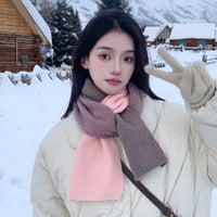 Insulated Short Knitted Scarf for Women, Korean Style Color Block Neck Warmer
