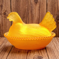 Crystal Glass Hen Candy Dish with Lid, Decorative Chicken Figurine Storage Jar for Living Room Decor
