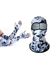 Summer Half-Finger Ice Silk Sun Protection Arm Sleeves with Breathable UV Protection Face Mask for Outdoor Sports Cycling