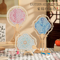 DIY Song Brocade Pearl Round Fan Kit with Tassel - Chinese Style Craft for Kids & Adults