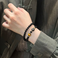 Natural Obsidian and Tiger Eye Double-Layer Bracelet for Men and Women