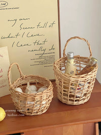 Hand-Woven Rattan Hanging Storage Basket for Fruit and Sundries