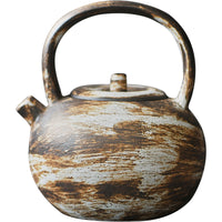 Handmade Wabi-Sabi Ceramic Teapot with Handle, 220ML Japanese Style Retro Clay Tea Kettle