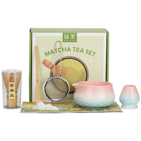 Japanese Matcha Bowl Set with Whisk and Spout, Mountain and Sea Design