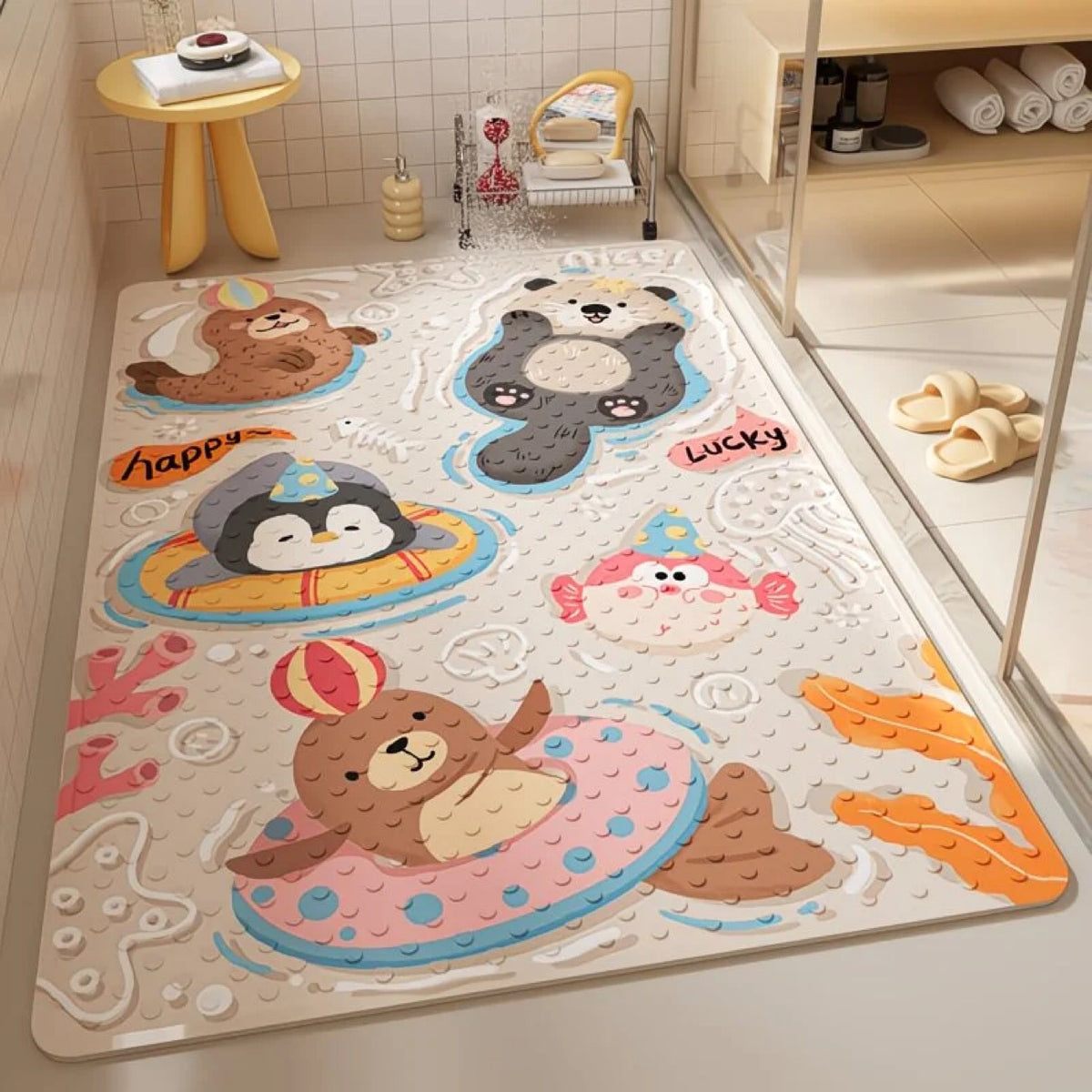 Cartoon Non-Slip Bath Mat for Shower, Bathtub, and Bathroom Floor