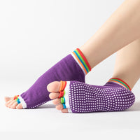 Women's Five-Toe Yoga Socks with Non-Slip Silicone Grips, Breathable Cotton, Open-Toe Design for Pilates & Barre