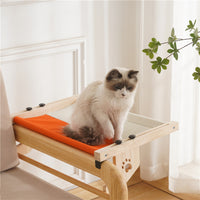 Wooden Cat Hammock Window Perch with Suction Cups, Wall-Mounted or Freestanding Cat Bed for Balcony, Supports up to 30 lbs