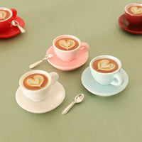Dollhouse Miniature Coffee Cup Set with Spoon and Plate for DIY Decor