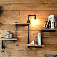 Industrial Pipe Wall-Mounted Shelf with Solid Wood Board for Living Room and Study