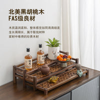 North American Walnut Wood Display Shelf for Tea Sets and Collectibles