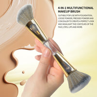4-in-1 Dual-Ended Soft Bristle Makeup Brush Set for Blush, Foundation, and Highlighter