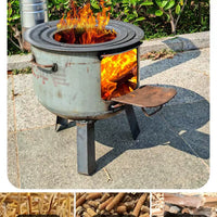 Portable Outdoor Wood Burning Stove for Camping and Picnics, Thickened Firewood Cooker with Chimney