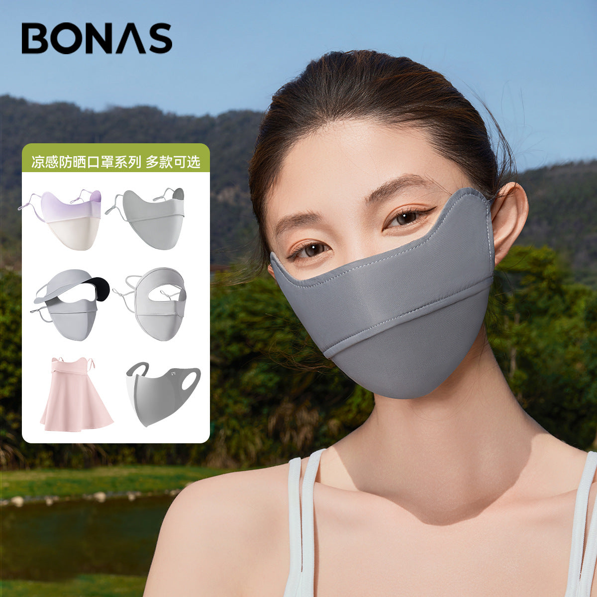 BONAS UV Protection Full Face Mask with Eye Corner Coverage, Ice Silk Cooling Balaclava for Sun Protection