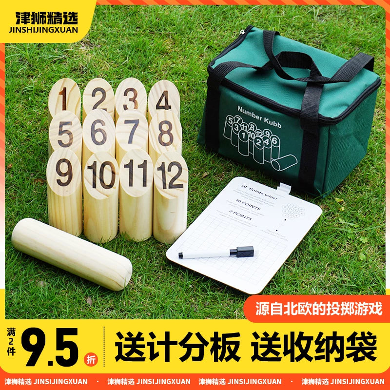 Finnish Kubb Game Set Outdoor Lawn Yard Family Fun Camping Toy