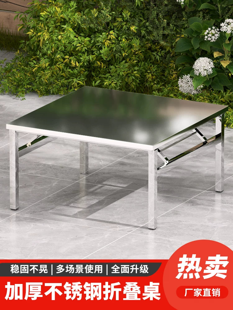 Thickened Stainless Steel Folding Table for Outdoor Camping, Picnics, and Home Use - Portable Square/Round Dining Table