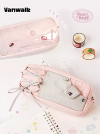 VANWALK Happy Band Portable Stationery Pouch with Zipper, Large Capacity Pencil Case