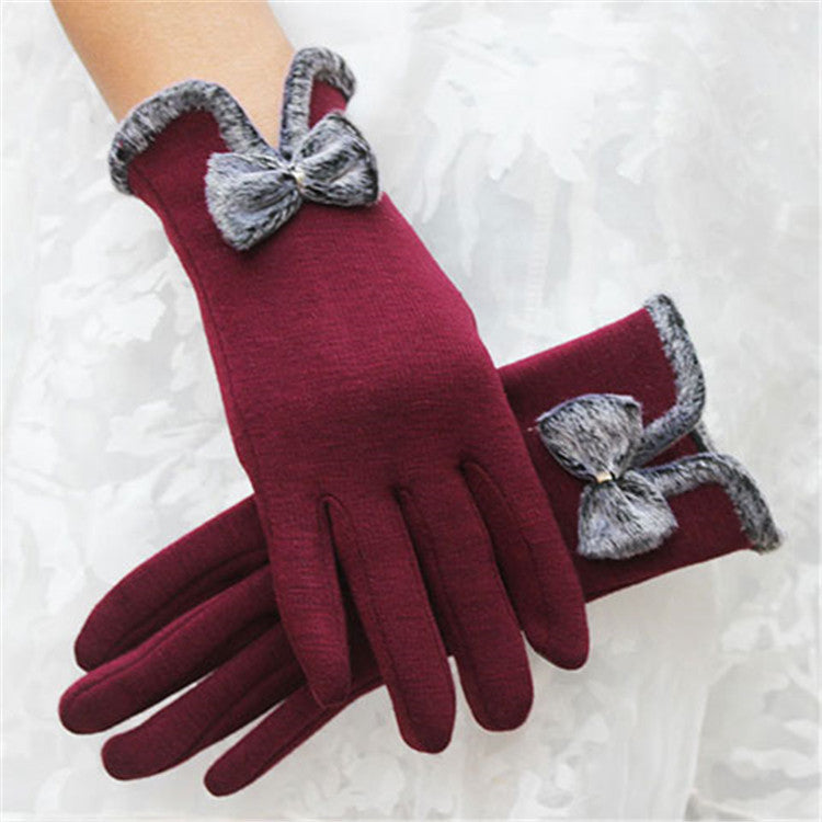 Women's Winter Cycling Gloves with Bowknot, Fleece Lined, Touchscreen Compatible