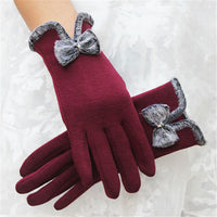 Women's Winter Cycling Gloves with Bowknot, Fleece Lined, Touchscreen Compatible