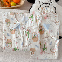 Women's Cloud Cotton Pajama Set with Lamb Embroidery, Long Sleeve Doll Collar Loungewear