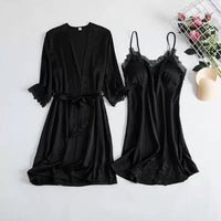 Women's Satin Pajama Set with Robe and Padded Chemise