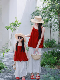 Mommy and Me Floral Camisole Top and Lantern Skirt/Culottes Set for Summer Vacation