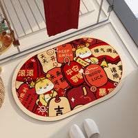 Chinese New Year Diatomaceous Earth Bath Mat - Non-Slip Absorbent Bathroom Floor Mat