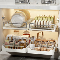 Pull-Out Stainless Steel Cabinet Organizer for Kitchen Seasoning, Dishes, and Bowls