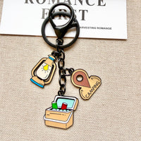 Outdoor Camping Keychain Set with Compass, Tent, and Kerosene Lamp Charms