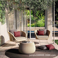 Outdoor Rattan Woven Double Swing Chair with Canopy for Patio Garden Villa Hotel