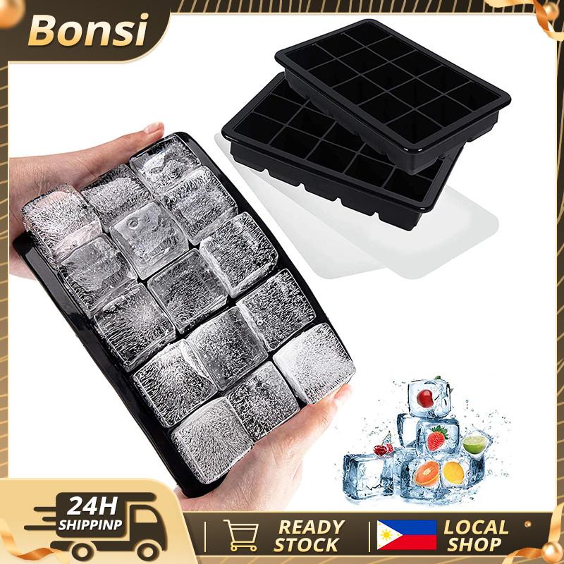 15-Grid Silicone Ice Cube Tray with Lid, Easy Release Square Ice Maker Mold for Home Kitchen Bar