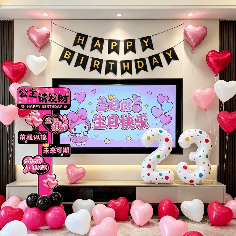 Birthday Party Decoration Kit with KT Board, Balloons, and Banners for Girls' Celebrations