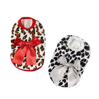Festive Coral Fleece Pet Clothes for Small Dogs and Puppies, Leopard Print/Milk Box Design, Autumn/Winter Wear