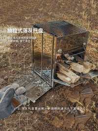 Outdoor Stainless Steel Square Firewood Stove BBQ Grill Picnic Stove Mini Charcoal Stove Folding Grill