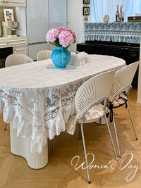 French Vintage Lace Tablecloth Dust Cover with Embroidery for Dining Table or Coffee Table