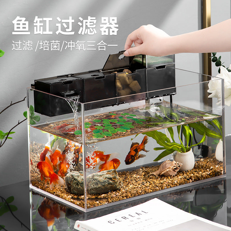 3-in-1 Aquarium Filter Box with Oxygenation for Turtle Tanks and Fish Tanks, Wall-Mounted/Top/Internal Silent Water Purifier