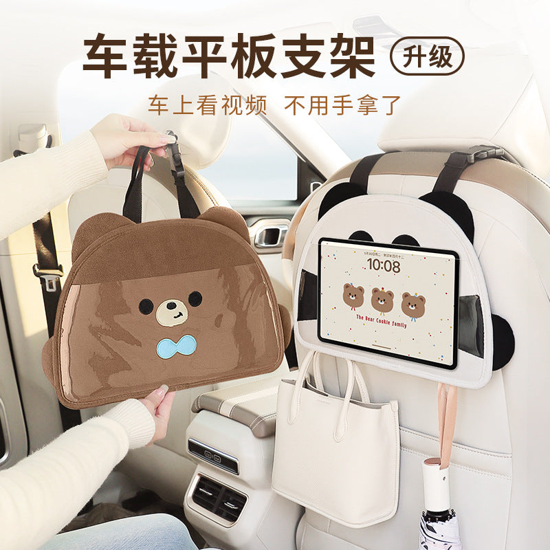 Car Backseat Tablet Holder with Touchscreen Function and Storage Bag, Adjustable Headrest Mount for Phones and iPads