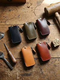 Men's Vintage Genuine Leather Car Key Holder with Zipper, Large Capacity Waist Hanging Key Case