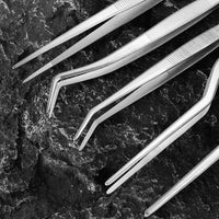 Stainless Steel Food Tongs Set - Non-Slip BBQ Tongs, Serving Tongs, Pasta Tongs, Plating Tweezers