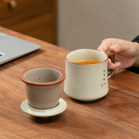 Ru Kiln Ceramic Mug with Lid Gift Box Set for Office Tea and Business Meetings
