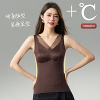 Women's V-Neck Thermal Camisole with Built-in Bra Pads, Silk-Blend Brushed Warm Base Layer