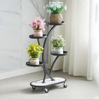 Multi-Tier Rolling Plant Stand for Indoor/Outdoor Use, Iron Art Tree-Shaped Flower Pot Holder