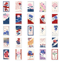 50-Sheet Original Floral Bookmark Stickers - Vintage Rose Cartoon Waterproof Decals for Journals & Decor
