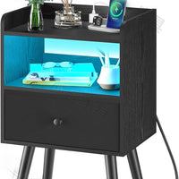 Smart Nightstand with Power Outlet, Modern Bedside Table with Storage