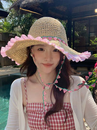 Women's Foldable Wide Brim Straw Sun Hat for Beach Vacation