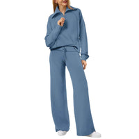 Women's Fashion Casual Tracksuit Set with Zip-Up Hoodie and Wide-Leg Pants