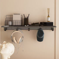 Space Aluminum Bathroom Shelf with Towel Hooks, No-Drill Wall-Mounted Organizer for Toiletries