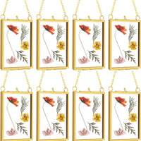 Pressed Flower Art Brass Hanging Frame with Glass Panels, DIY Display for Photos and Botanicals