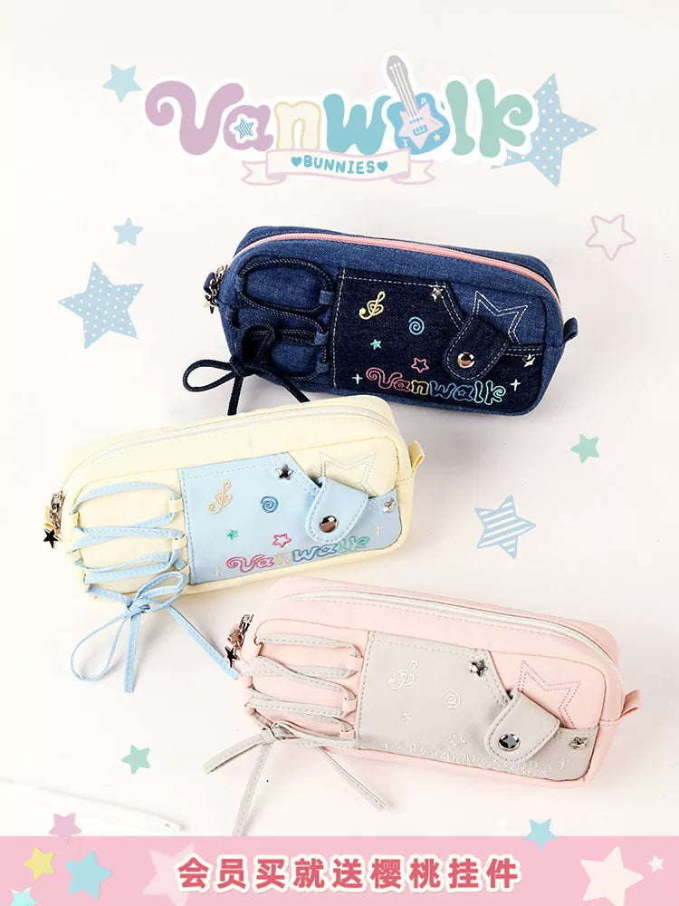 VANWALK Happy Band Portable Stationery Pouch with Zipper, Large Capacity Pencil Case