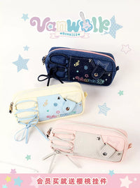 VANWALK Happy Band Portable Stationery Pouch with Zipper, Large Capacity Pencil Case