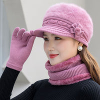 Women's Winter Warm Knitted Beanie Hat and Scarf Set for Elderly